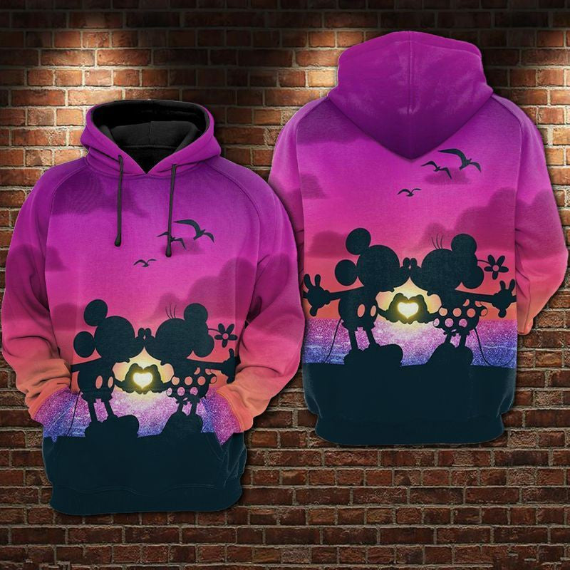 Mickey And Minnie The Twilight Kiss Over Print 3d Hoodie Zip Hoodie