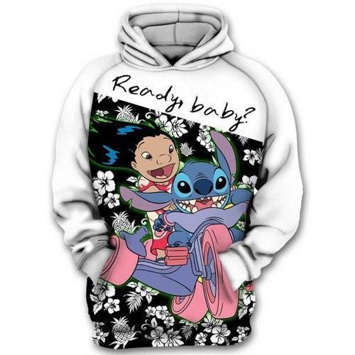 Lilo And Stitch Riding Bike Cute Lover 3d Hoodie Zip Hoodie 1071