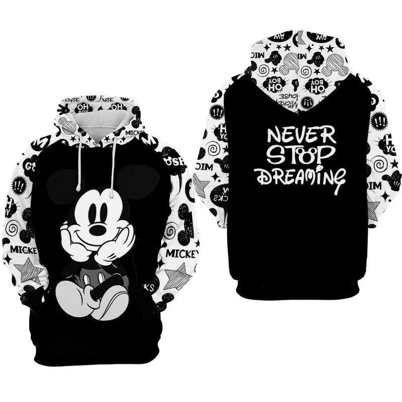 Mickey Mouse Doodle - Never Stop Dreaming Over Print 3d Hoodie Zip Hoodie