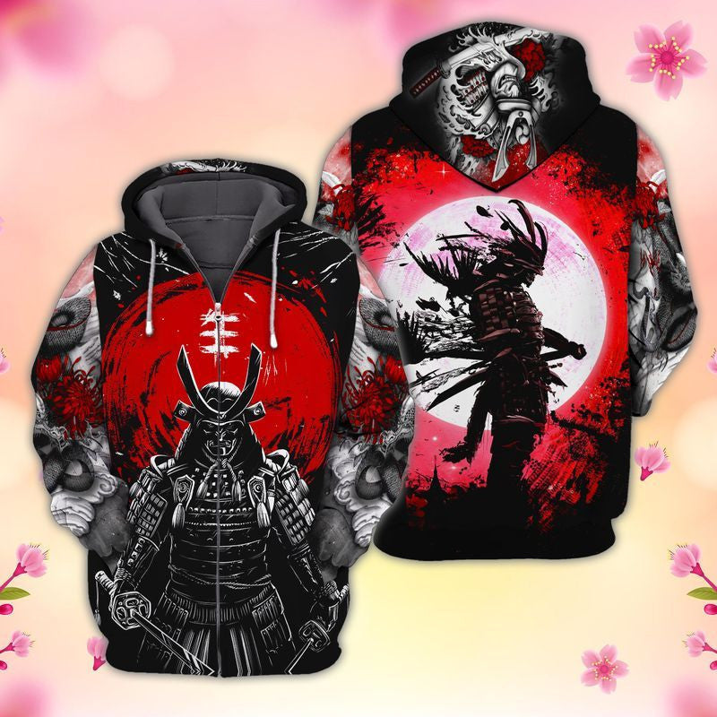 Red Moon Samurai For Men And Women 3d Hoodie Zip Hoodie