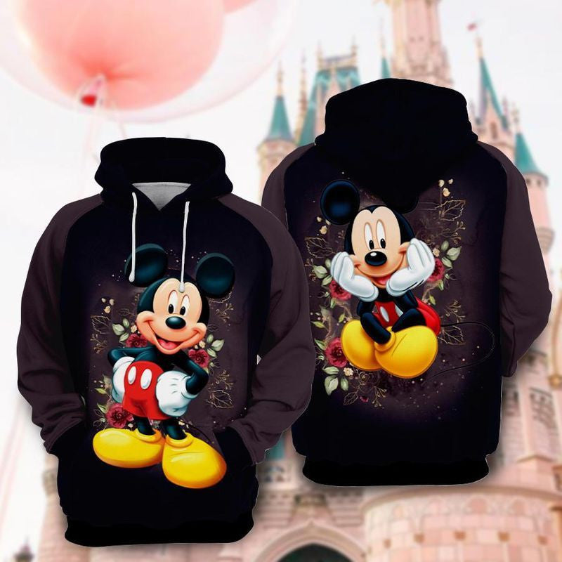 Mickey Disney Flower Over Print 3d Hoodie Zip Hoodie