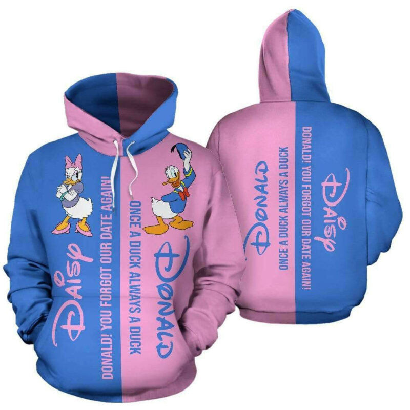 Daisy And Donald Duck Couple 3d Hoodie Zip Hoodie