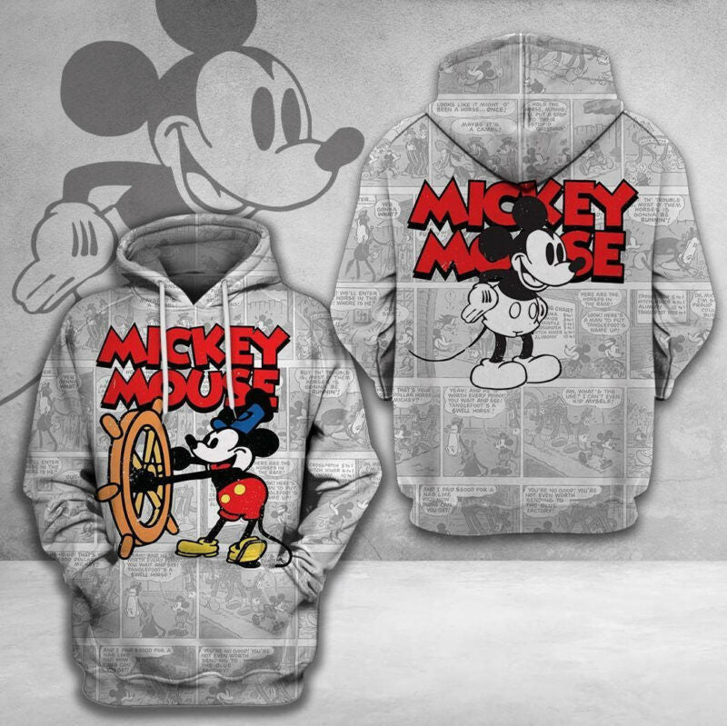 Disney Hoodie Cute Mickey Mouse Old Version Comic White 3d Hoodie Zip Hoodie