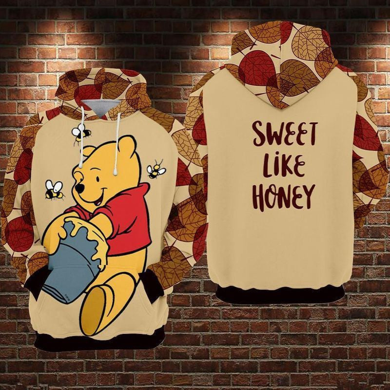 Winnie The Pooh Bear Sweet Like Honey Over Print 3d Hoodie Zip Hoodie