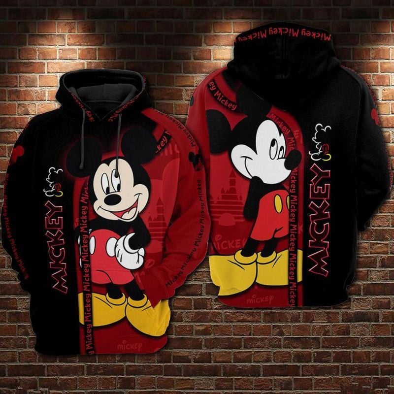 Mickey Mouse Disney Castle Red And Black Over Print 3d Hoodie Zip Hoodie
