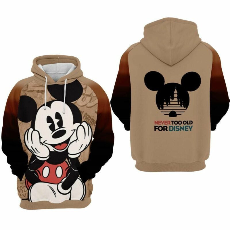 Classic Mickey Mouse Never Too Old For Disney Over Print 3d Hoodie Zip Hoodie