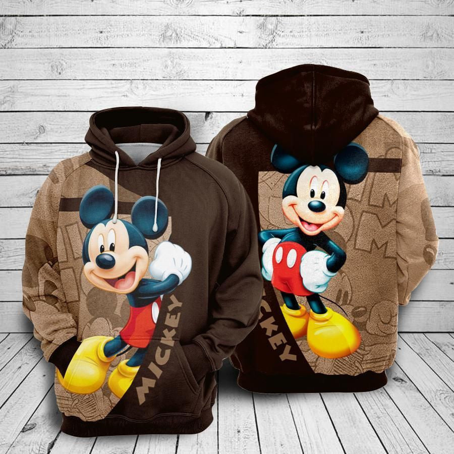 Mickey Mouse Movies Disney Brown Over Print 3d Hoodie Zip Hoodie 659