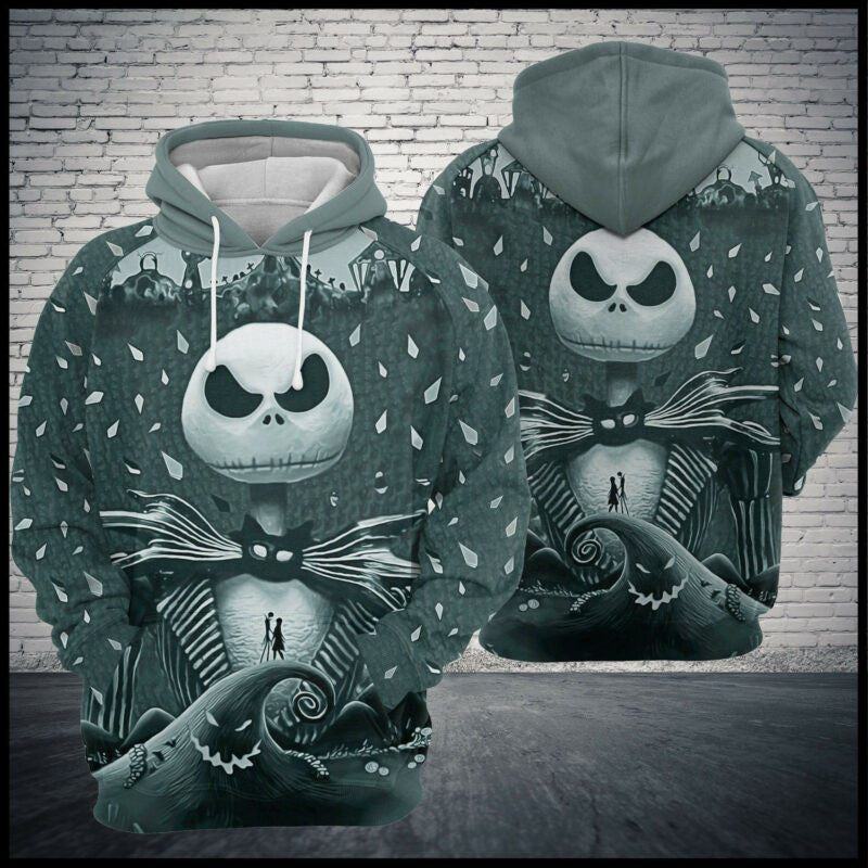 Nightmare Before Christmas Jack Skellington With Sally White Grey Hoodie Zip Hoodie