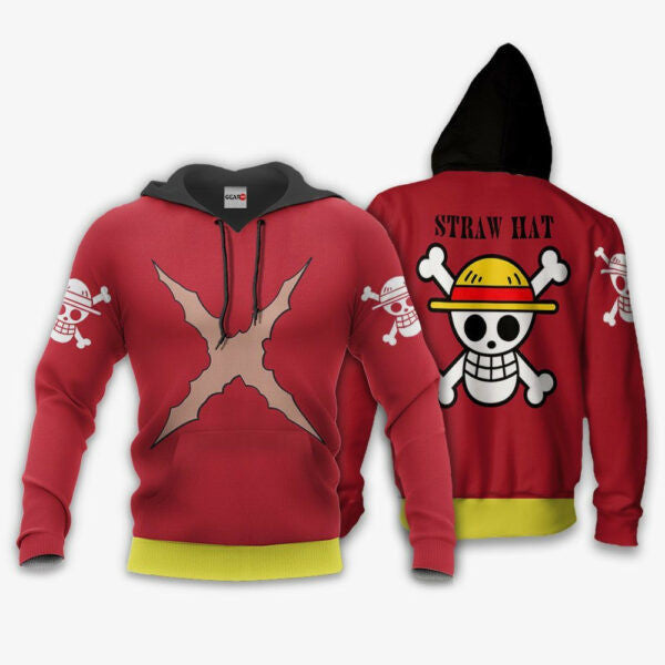 Luffy Uniform Straw Hat One Piece Anime 1k700 Fan Gift Stylist Unisex Cartoon Graphic Outfits Aop 3d Hoodie, Zip Hoodie 1556