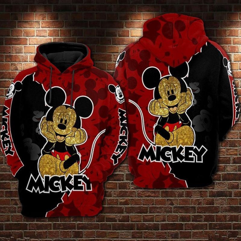 Mickey Mouse Glitter Red And Black Over Print 3d Hoodie Zip Hoodie