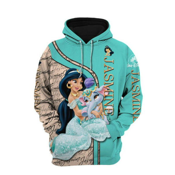 Jasmine Princess Fan Gift, Jasmine Princess Gift, Stylist Unisex Cartoon Graphic Outfits Aop Hoodie, Zip Hoodie 1705