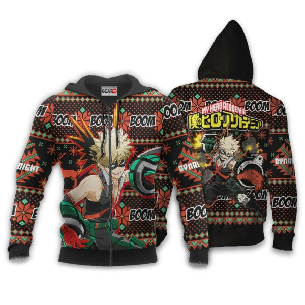 Katsuki Ugly Christmas Sweater Anime My Hero Academia Manga 2k51 Fan Gift Stylist Unisex Cartoon 3d Hoodie Zip Hoodie 875
