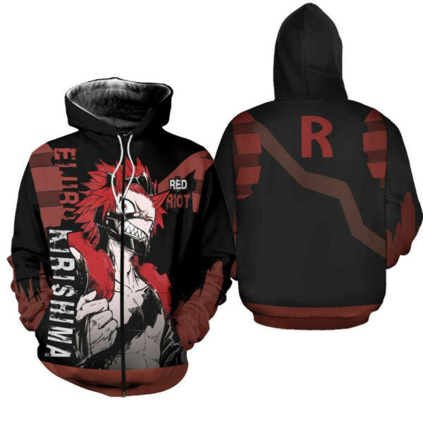 Eijirou Red Riot Shirt My Hero Academia Anime 2k877 Fan Gift Stylist Unisex Cartoon 3d Hoodie Zip Hoodie 1323