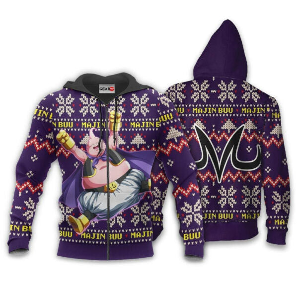 Majin Buu Fat Ugly Christmas Dragon Ball Z Anime 1k328 Fan Gift Stylist Unisex Cartoon Graphic Outfits Aop 3d Hoodie, Zip Hoodie 690