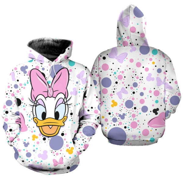 Daisy Duck Polkadot Pattern Disney Fan Gift Stylist Unisex Cartoon Graphic Outfits Aop Hoodie, Zip Hoodie 1093