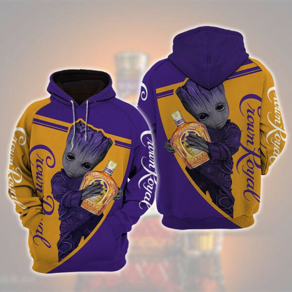 Baby Groot Crown Royal Whiskey 3d All Over Print T Shirt Hoodie 1754