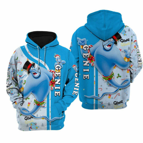 Aladdin Genie Lamp Santa Xmas Disney Fan Gift, Aladdin Gift, Stylist Unisex Cartoon Graphic Outfits Aop Hoodie, Zip Hoodie 162