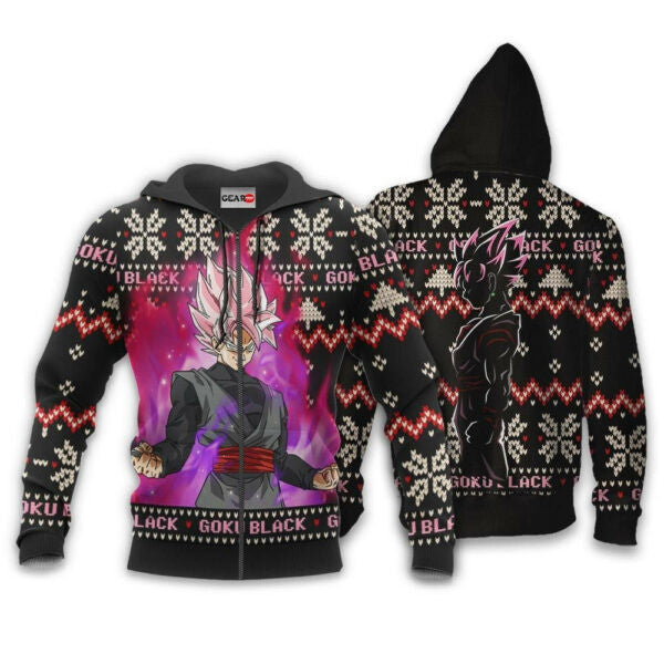 Goku Black Rose Ugly Christmas Dragon Ball Z Anime 1k337 Fan Gift Stylist Unisex Cartoon Graphic Outfits Aop 3d Hoodie, Zip Hoodie 1507
