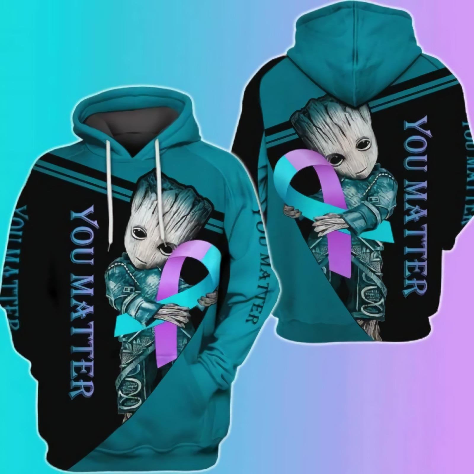 Baby Groot Marvel Comics, Groot And Suicide Prevention, You Matter All Over Print Hoodie