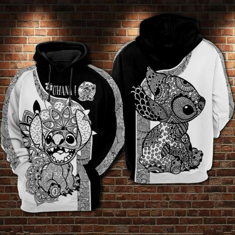 Disney Stitch Ohana Mandala Style Black 3d Hoodie Zip Hoodie