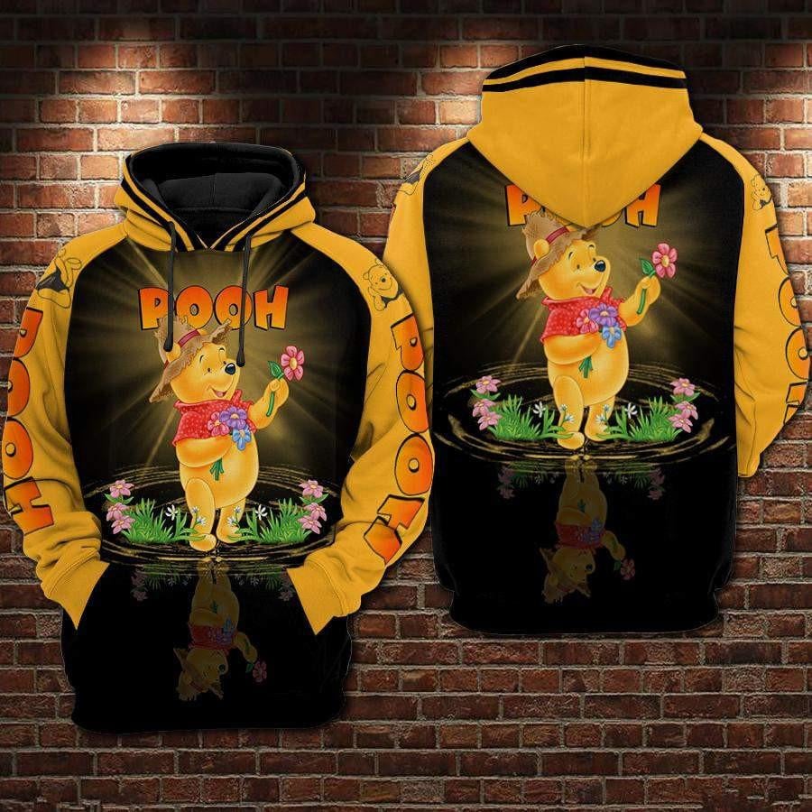 Disney Winnie The Pooh, Pooh Bear With Flower Ver111 Aop Hoodie, Zip Hoodie