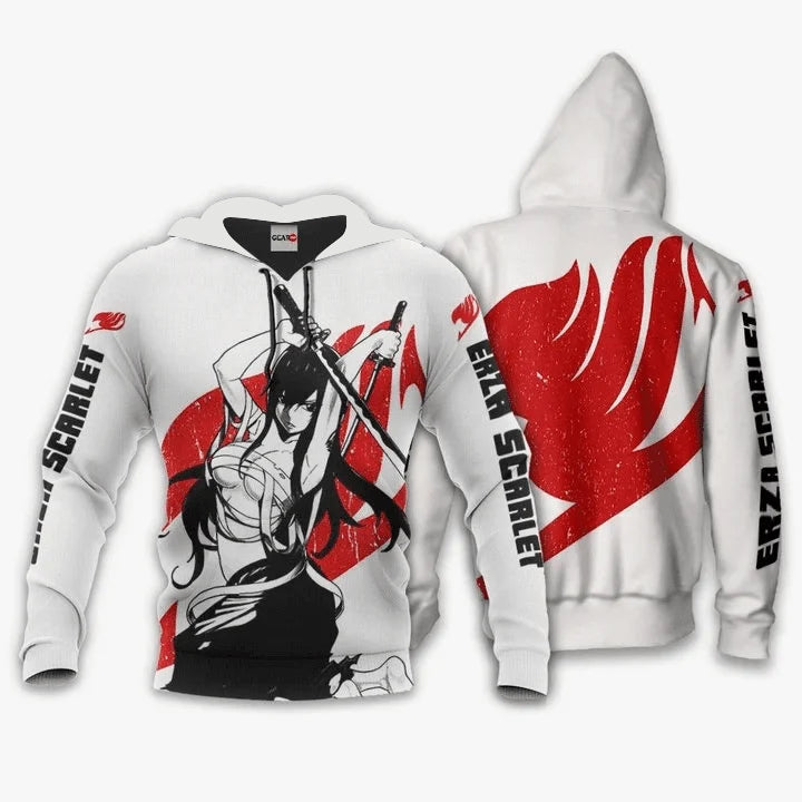 Erza Scarlet Anime Manga Fairy Tail Silhouette For Men And Women 3d Hoodie Zip Hoodie