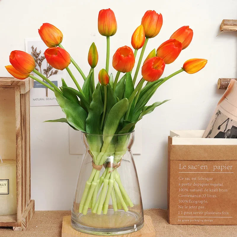 High Quality Silicone Real Touch Five-headed Tulip Bouquet Wedding Home Decoration Indoor Artificial Flower Plant Living Room
