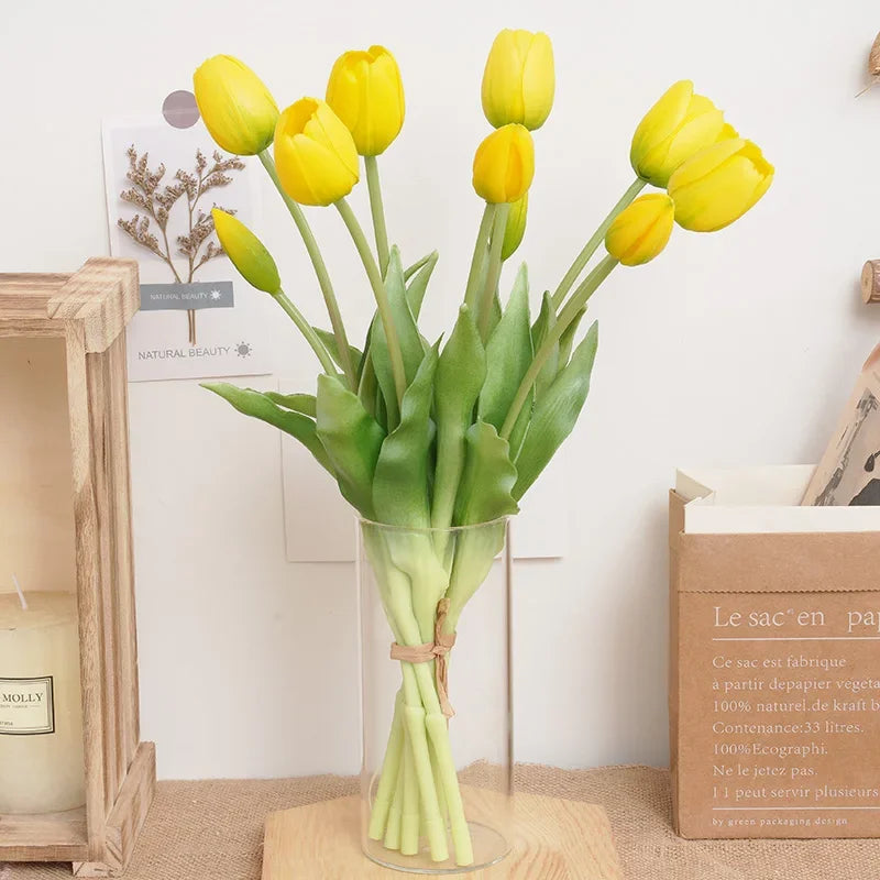 High Quality Silicone Real Touch Five-headed Tulip Bouquet Wedding Home Decoration Indoor Artificial Flower Plant Living Room