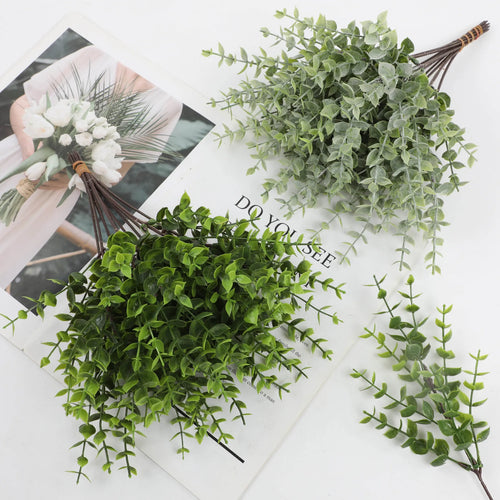 12PCS Simulated Greenery Eucalyptus Wedding Home Hotel Christmas Fake Plant Props Landscaping Flower Arrangement Decoration